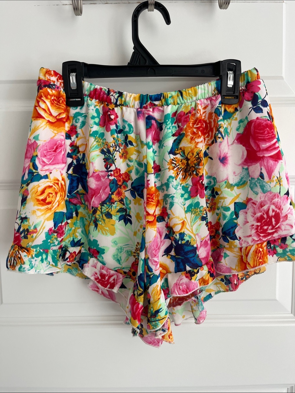 Peach Love California Floral Ruffle Hem Shorts - Pink, Yellow, Teal